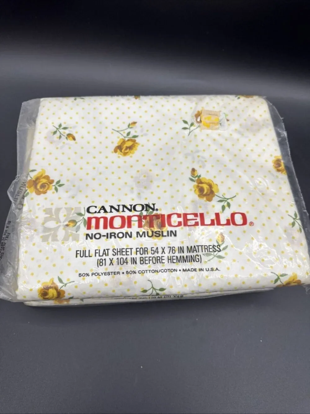 Vintage Cannon Monticello 2 Full Flat Sheets  Floral Yellow Polka Dot RoseUSA